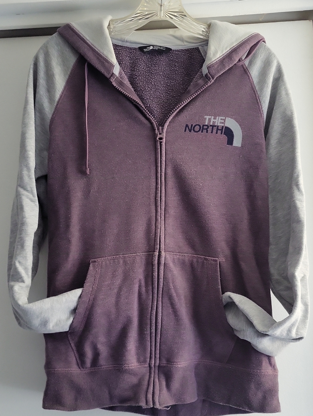 The North Face Woman's Two-Tone Plum and Light Gray Zip-Up Hoodie